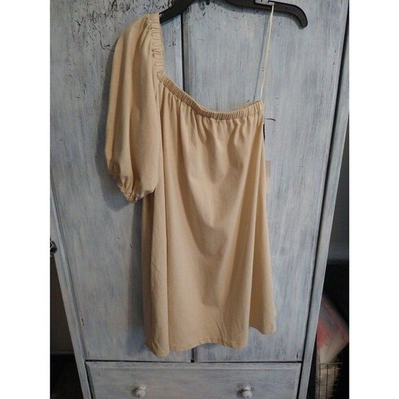 Things between Puff sleeve beige Nwt one sleeve medium dress Boho Cottage Core - Picture 2 of 10
